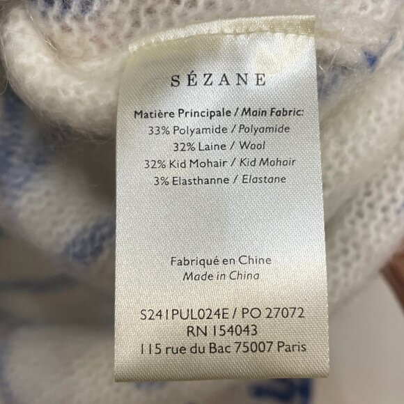 Like New Sezane Pelagie Floral Wool Mohair Floral Sweater Ecru Blue XL - Picture 7 of 8